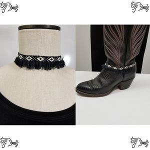 One Pc Black Cream Fringe Boot Bling Choker